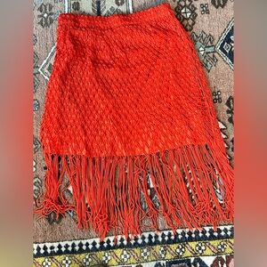 All Saints Red Fringe Skirt